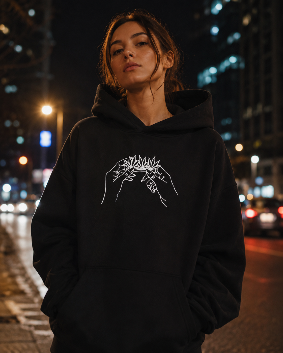 Czarna bluza streetwear Tees FCTRY z nadrukiem Reflective Hands